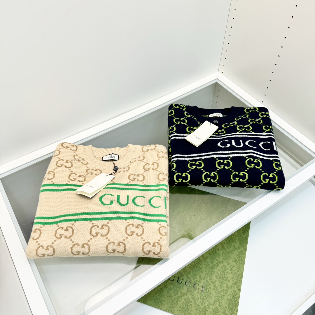 GU Gucci jacquard letter pullover crew neck sweater