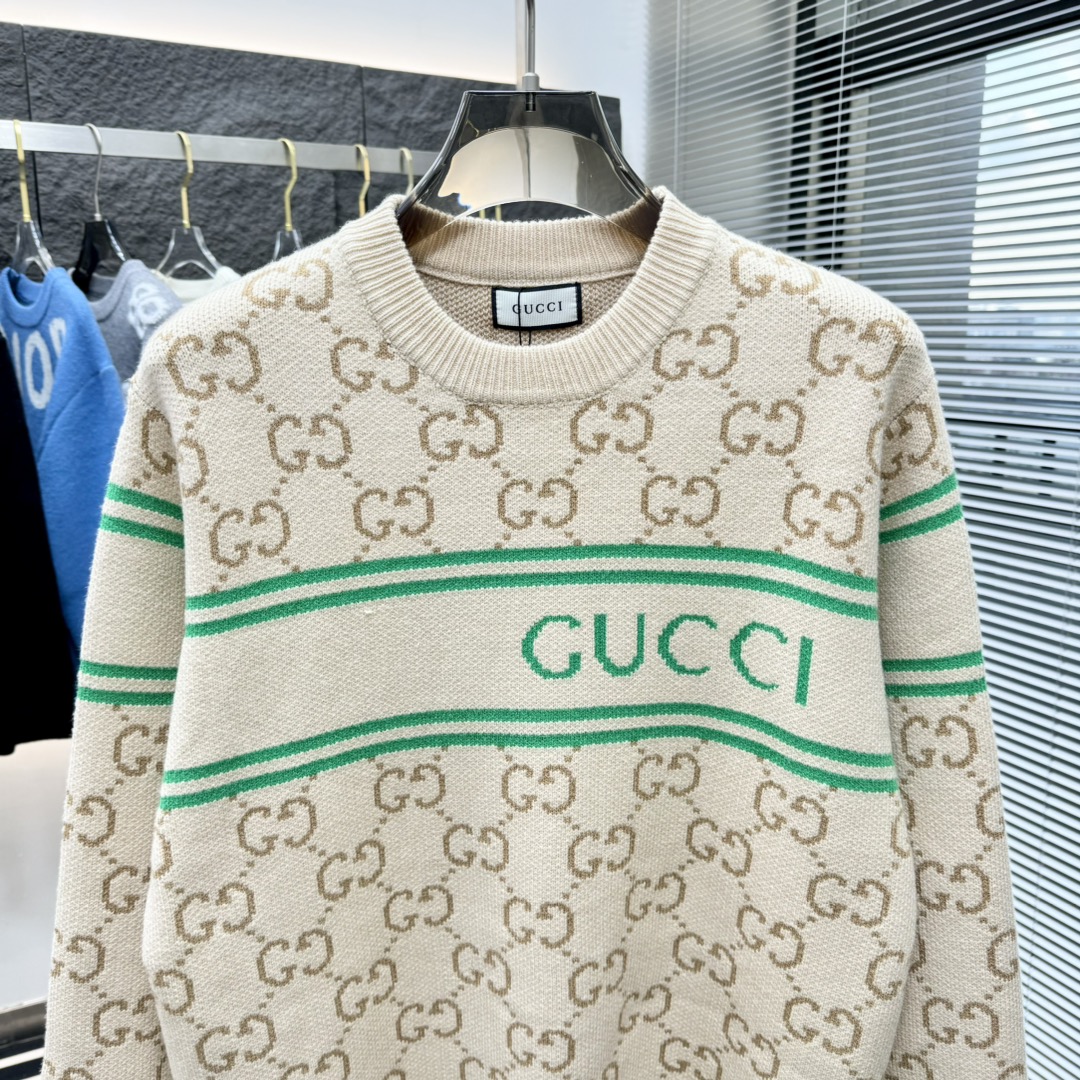 GU Gucci jacquard letter pullover crew neck sweater