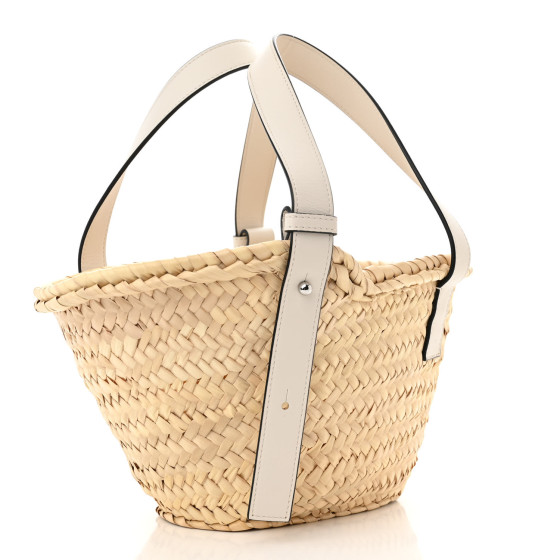 LOEWE Raffia Small Basket Tote Bag Natural White