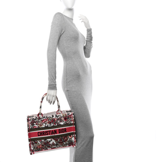 Christian Dior Canvas Embroidered Medium Butterfly Print Book Tote Multicolor