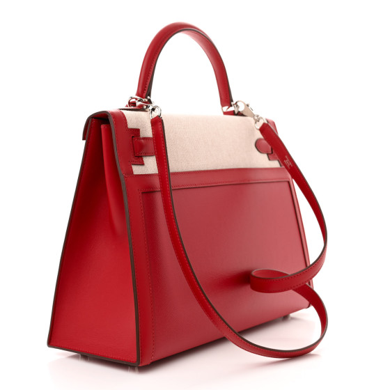 HERMES Berline Toile Swift Kelly Sellier 32 Rouge Piment Ecru