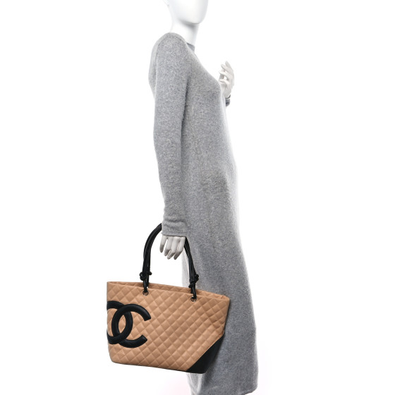 Chanel Calfskin Quilted Large Cambon Tote Beige Black