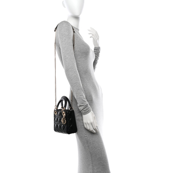 Christian Dior Lambskin Cannage Mini Lady Dior Black