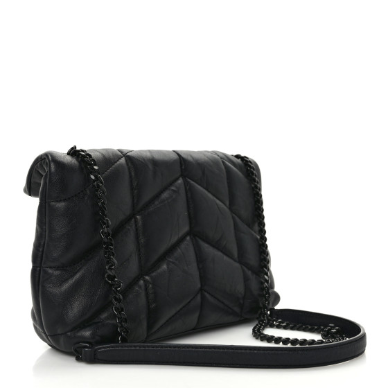 Saint Laurent Calfskin Quilted Toy Loulou Puffer Monogram Monochrome Chain Satchel Black