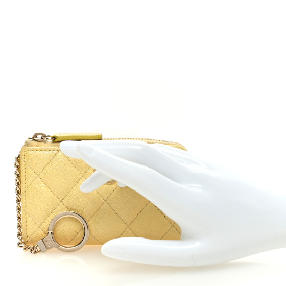 Caviar Quilted Zipped Key Holder Case Yellow