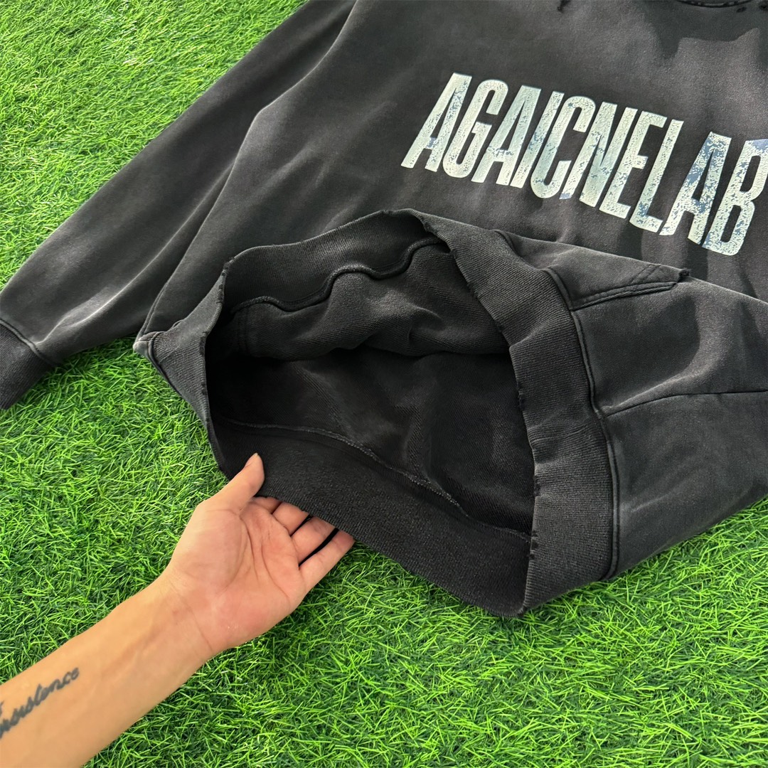 Balenciaga SS24 LOGO letter print dropped shoulder hooded long-sleeved washed sweatshirt