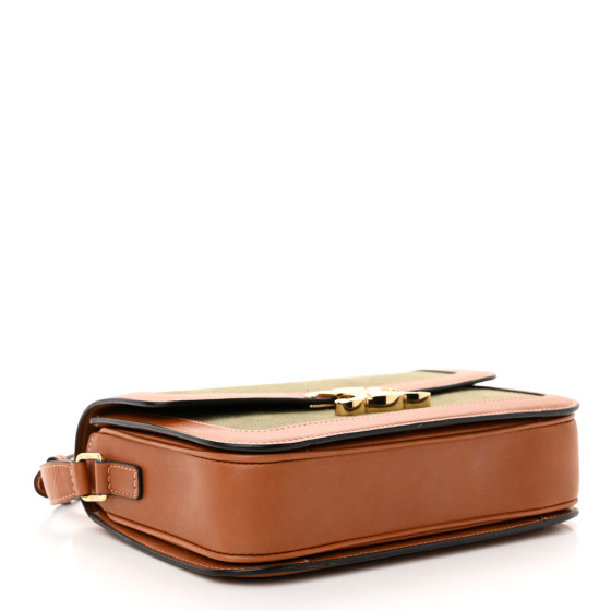 CELINE Textile Natural Calfskin Medium Triomphe Bag Green