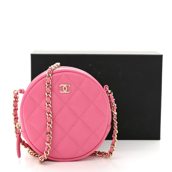 Caviar Quilted Round Clutch With Chain Pink