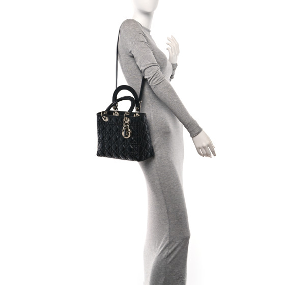 Christian Dior Lambskin Cannage Medium Lady Dior Black