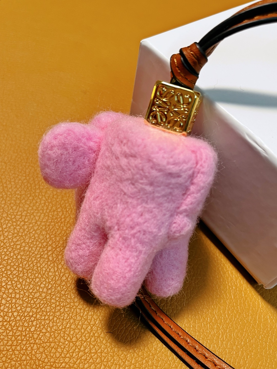 Loewe felt and cowhide pink elephant charm