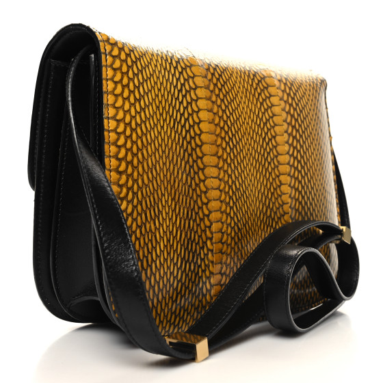 CELINE Cobra Calfskin Medium Classic Box Flap Bag Yellow