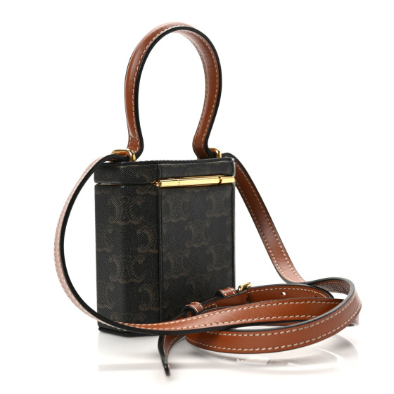 CELINE Calfskin Triomphe Canvas Lock Bag Tan