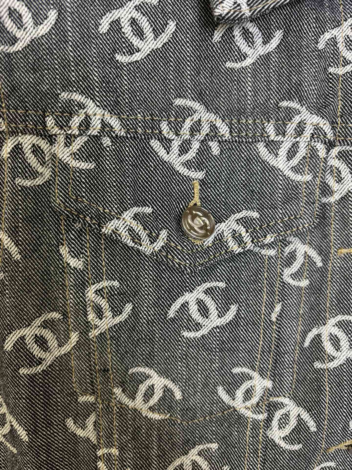 Chanel Allover Print Women's Heavy Duty Washed Denim Jacket