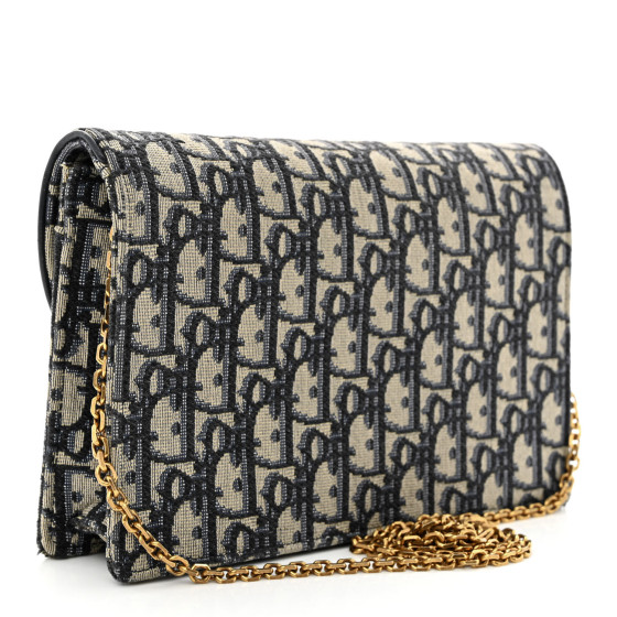 Christian Dior Oblique Saddle Chain Pouch Blue