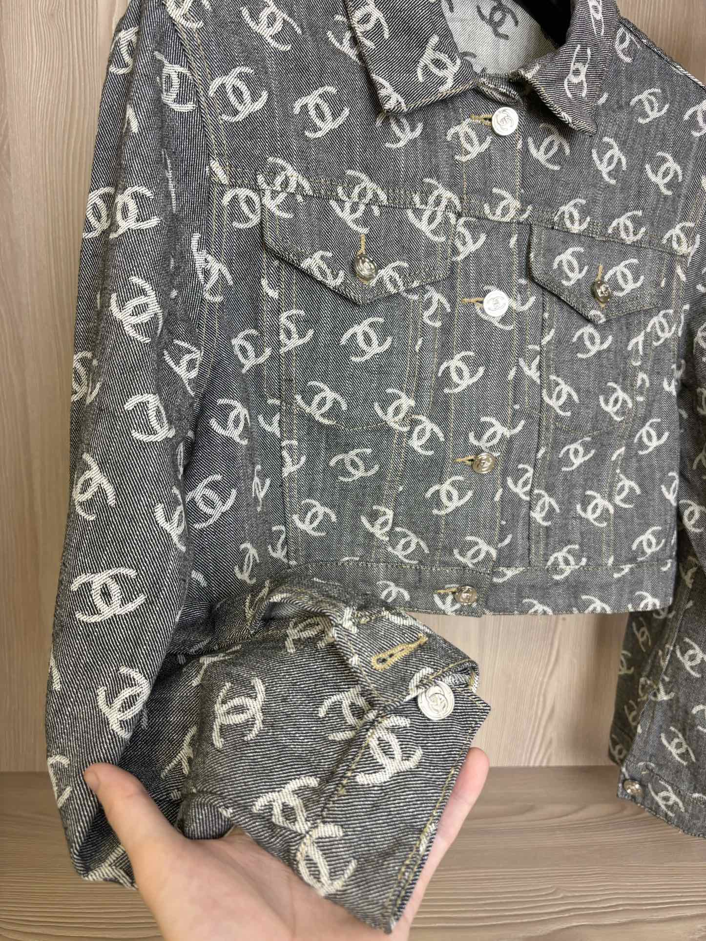 Chanel Allover Print Women's Heavy Duty Washed Denim Jacket