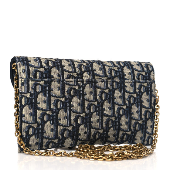 Christian Dior CHRISTIAN DIOR Oblique Saddle Chain Long Wallet Blue
