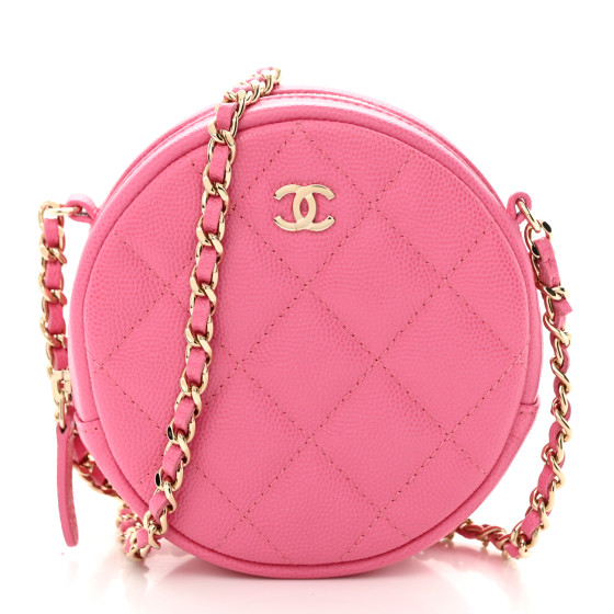 Caviar Quilted Round Clutch With Chain Pink