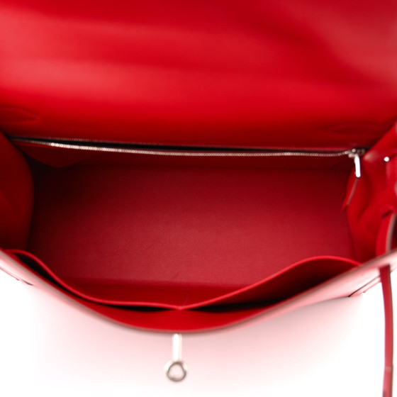 HERMES Berline Toile Swift Kelly Sellier 32 Rouge Piment Ecru