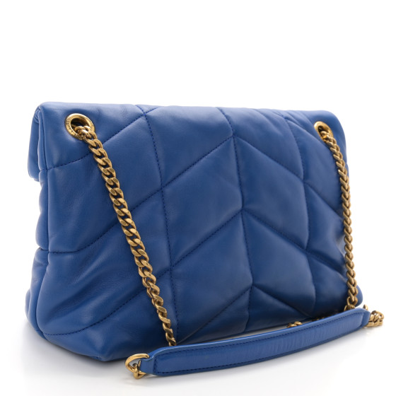 Saint Laurent Lambskin Quilted Small Loulou Puffer Monogram Chain Satchel Majorele Blue