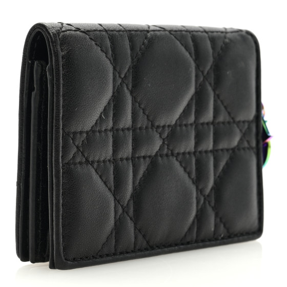 Christian Dior Lambskin Cannage Small Lady Dior Flap Card Holder Black