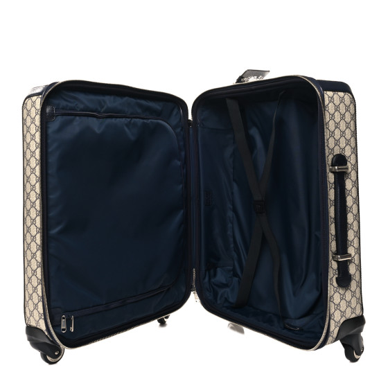 Gucci GG Supreme Monogram Textured Dollar Calfskin Web Savoy Cabin Plus Trolley Beige Blue