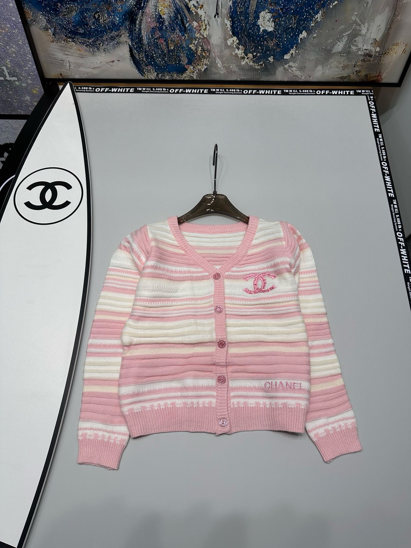 Chanel Xiaoxiang double C letter embroidery custom button striped V-neck long-sleeved buttoned knitted sweater cardigan jacket