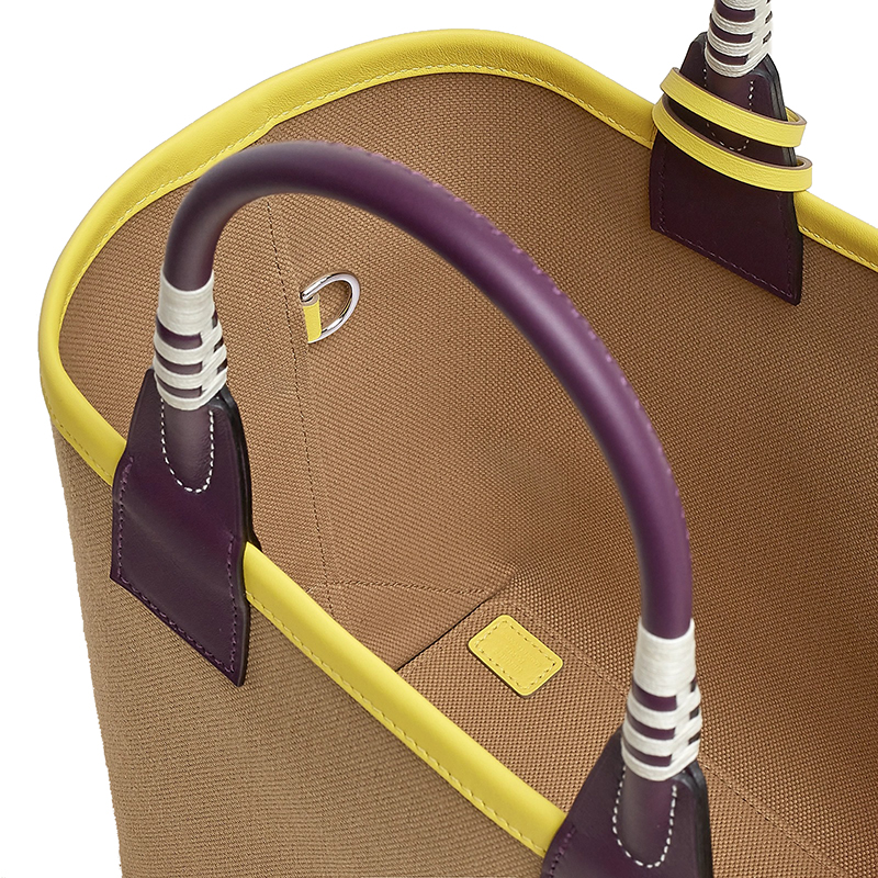HERMES/ Hermes 24 new women's maroon canvas yellow leather stirrup handbag H083618CKAC