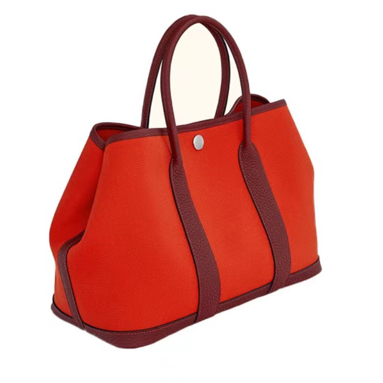 HERMES/ Hermes Garden Party 30 Canvas Negonda calfskin Silver buckle handbag for women