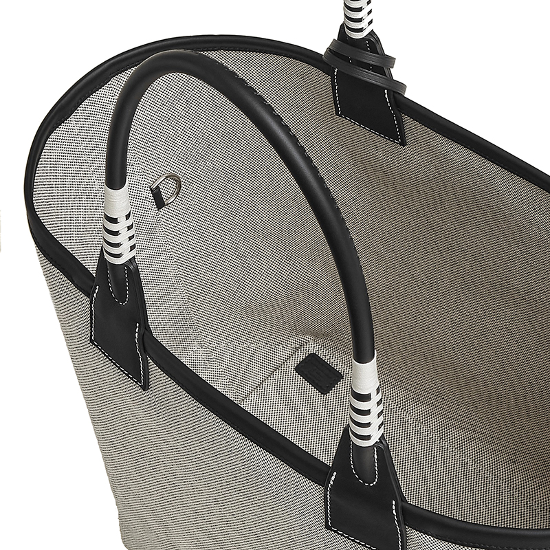 Hermes 24 new women's gray black canvas with leather stirrup handbag H083610CKAC