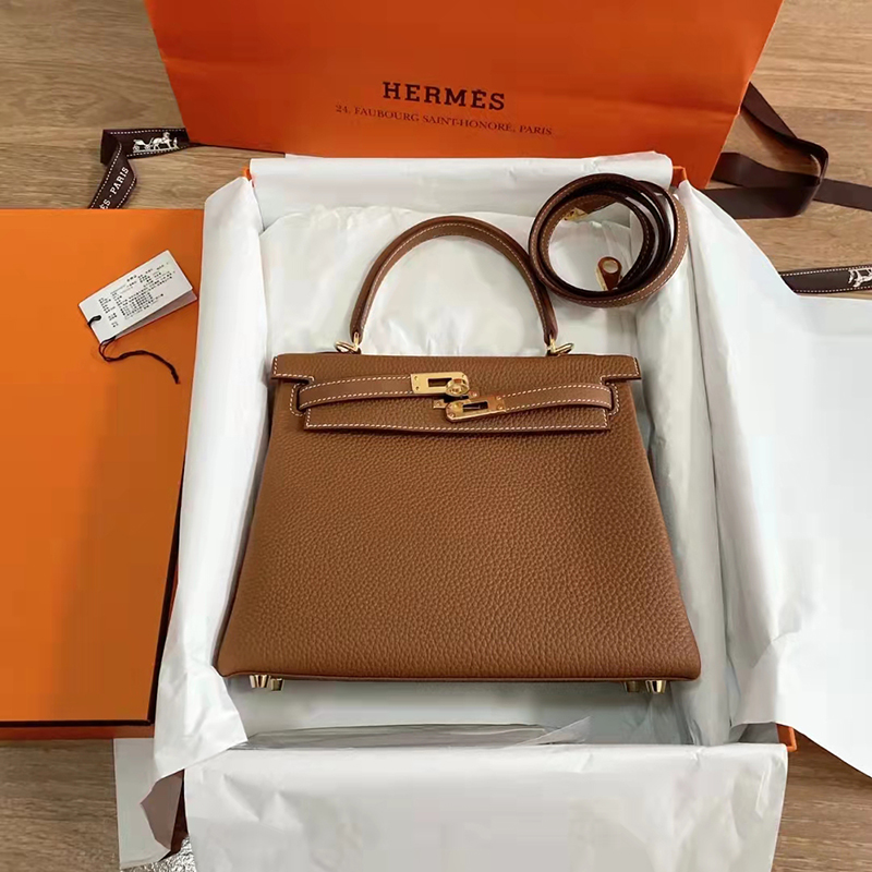 HERMES/ Hermes Kelly 25 Gold button Gold brown Y cut handbag for women