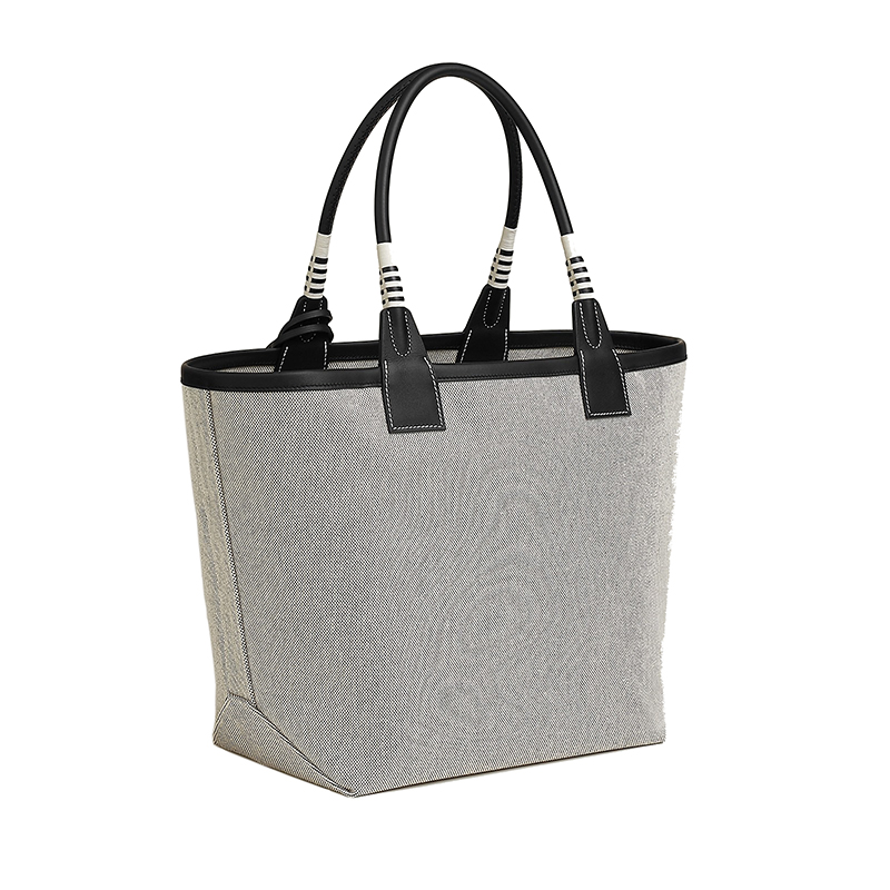Hermes 24 new women's gray black canvas with leather stirrup handbag H083610CKAC