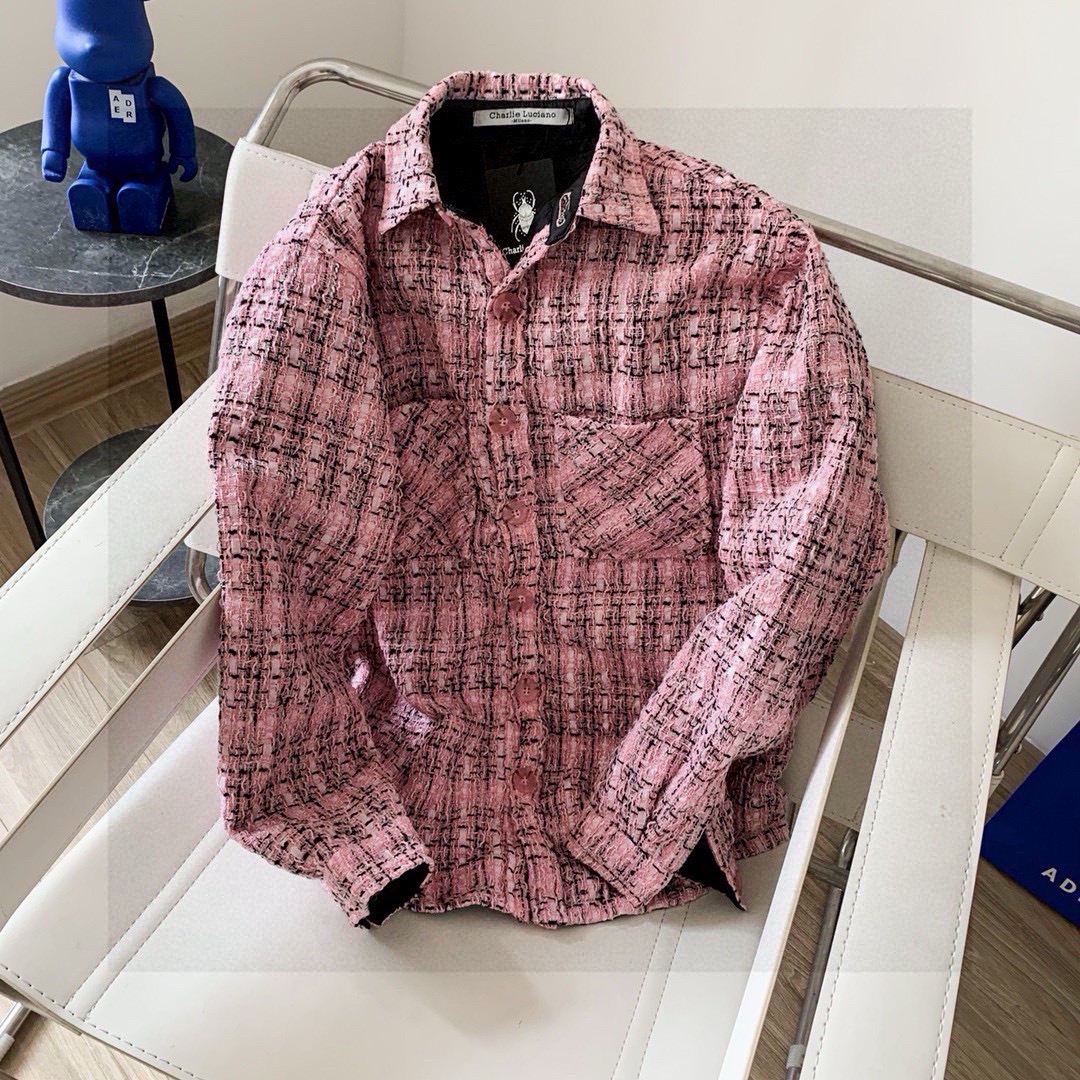 Charlie Luciano cl small fragrant style coarse woven plaid jacket