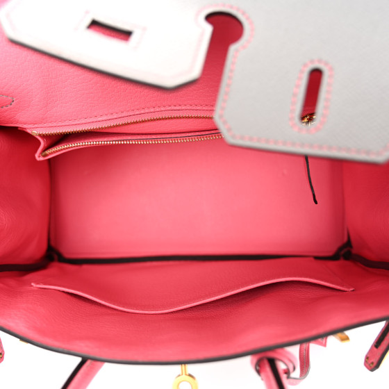 HERMES Epsom Horseshoe Birkin 25 Gris Mouette Rose Azalee