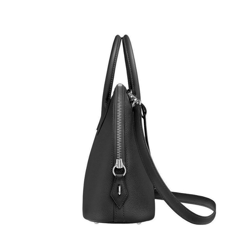 HERMES/ Hermes Ladies Black Epsom Calfskin Silver Button u engraved shoulder Bowling Bag H082798CK89