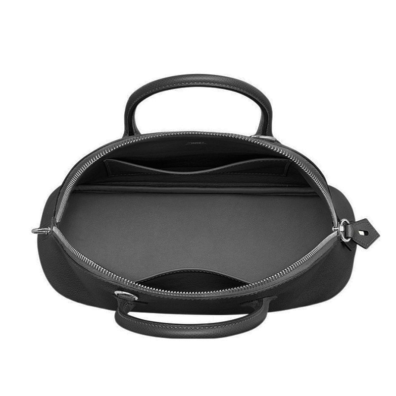 HERMES/ Hermes Ladies Black Epsom Calfskin Silver Button u engraved shoulder Bowling Bag H082798CK89