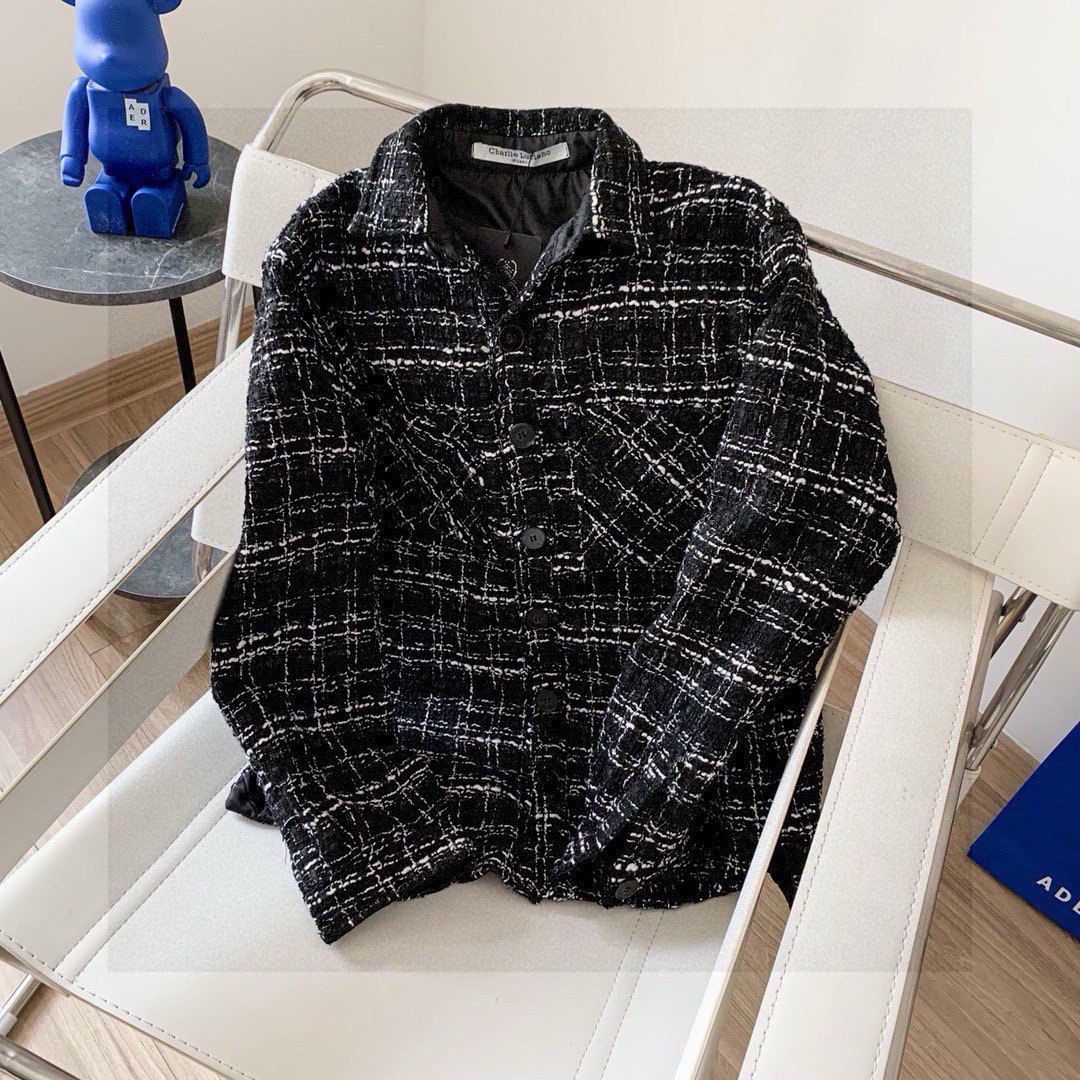 Charlie Luciano cl small fragrant style coarse woven plaid jacket