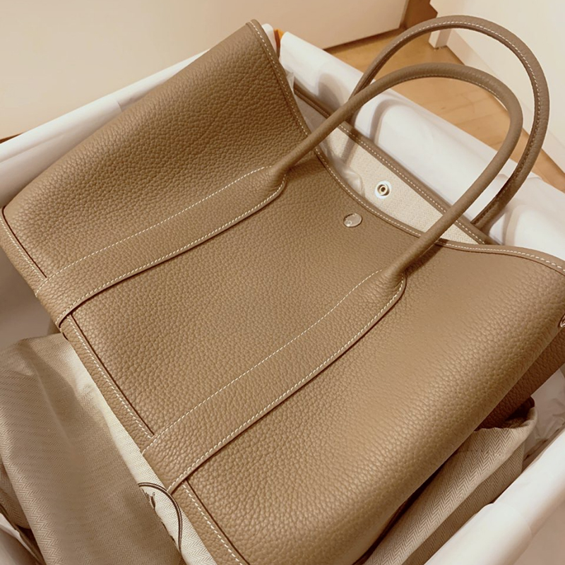 Hermes GArden Party 36 calfskin handbag Silver buckle women's bag H051559CK18