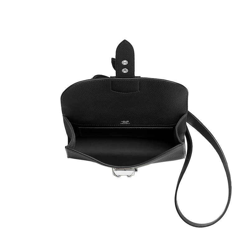 HERMES/ Hermes 24 new men's black calfskin palladium plated silver buckle Messenger crossbody bag H084109CK89