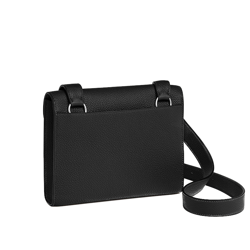 HERMES/ Hermes 24 new men's black calfskin palladium plated silver buckle Messenger crossbody bag H084109CK89