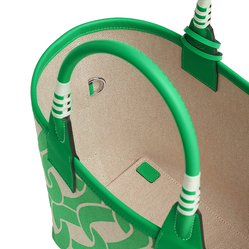 Hermes 24 new women's green and white alternate canvas with leather stirrup handbag H084533CKAA