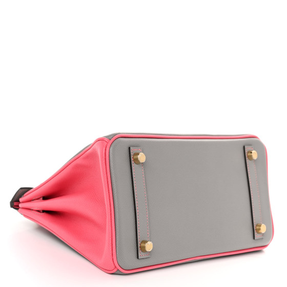 HERMES Epsom Horseshoe Birkin 25 Gris Mouette Rose Azalee