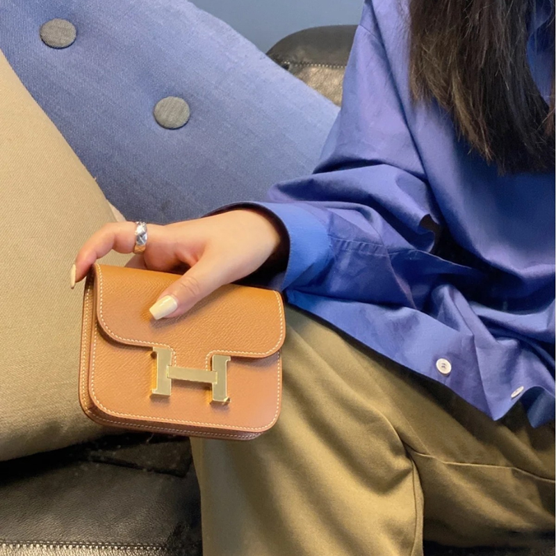 HERMES/ Hermes Constance Slim Gold Buckle H-buckle Cowhide Wallet Card Bag H082060CC18