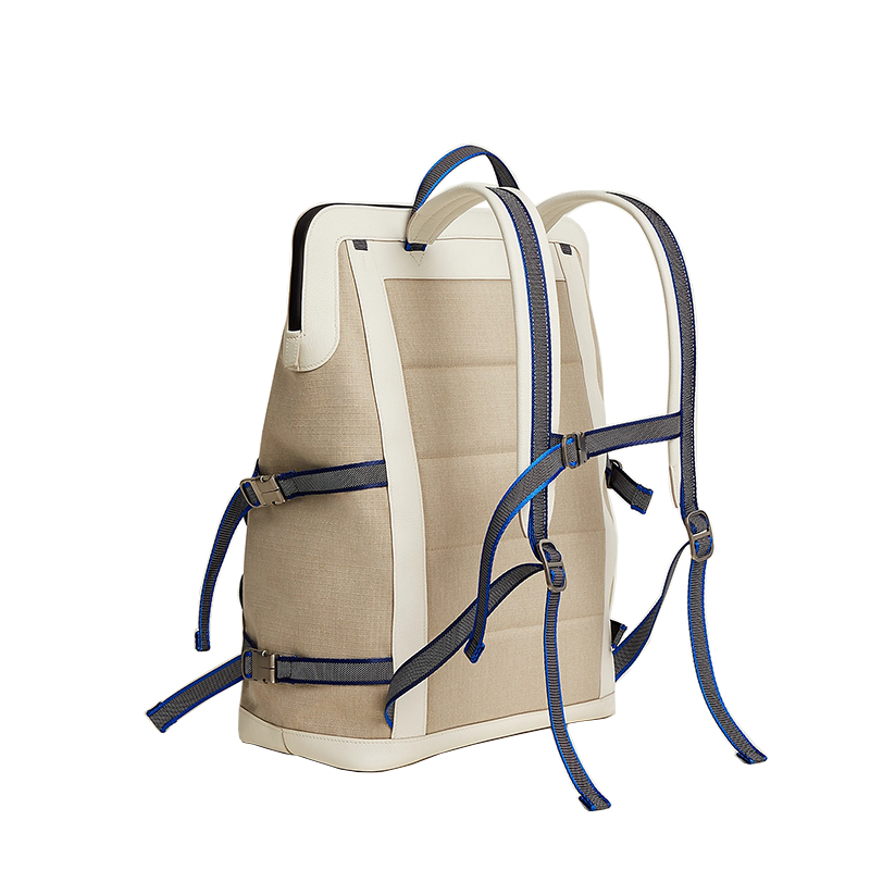 HERMES/ Hermes 24 new men's beige white mixed canvas off-road waterproof backpack H0009077-00