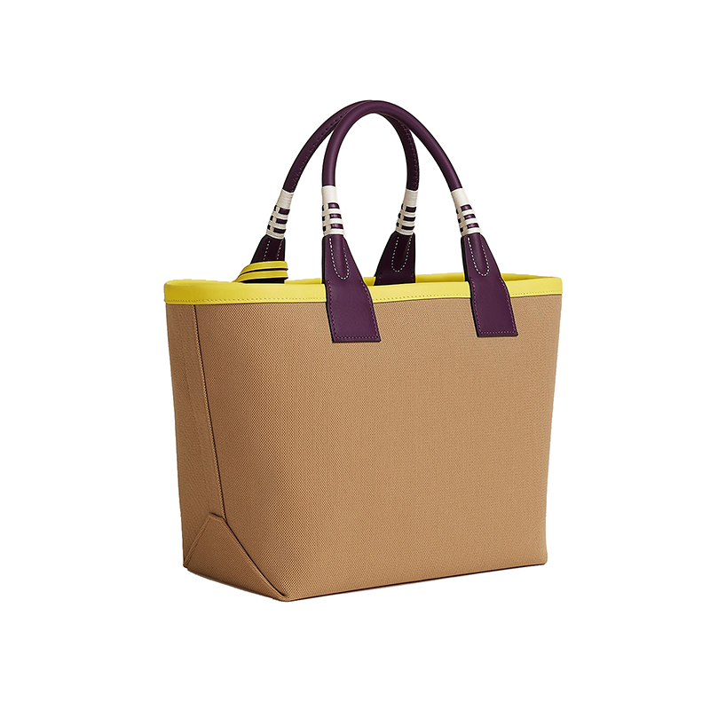 HERMES/ Hermes 24 new women's maroon canvas yellow leather stirrup handbag H083618CKAC