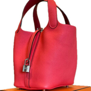 HERMES/ Hermes Classic picotin 18 bucket bag rose red handbag