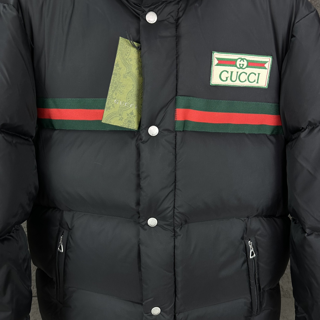 Gucci 2024 new red and green stripe couple stand collar down jacket