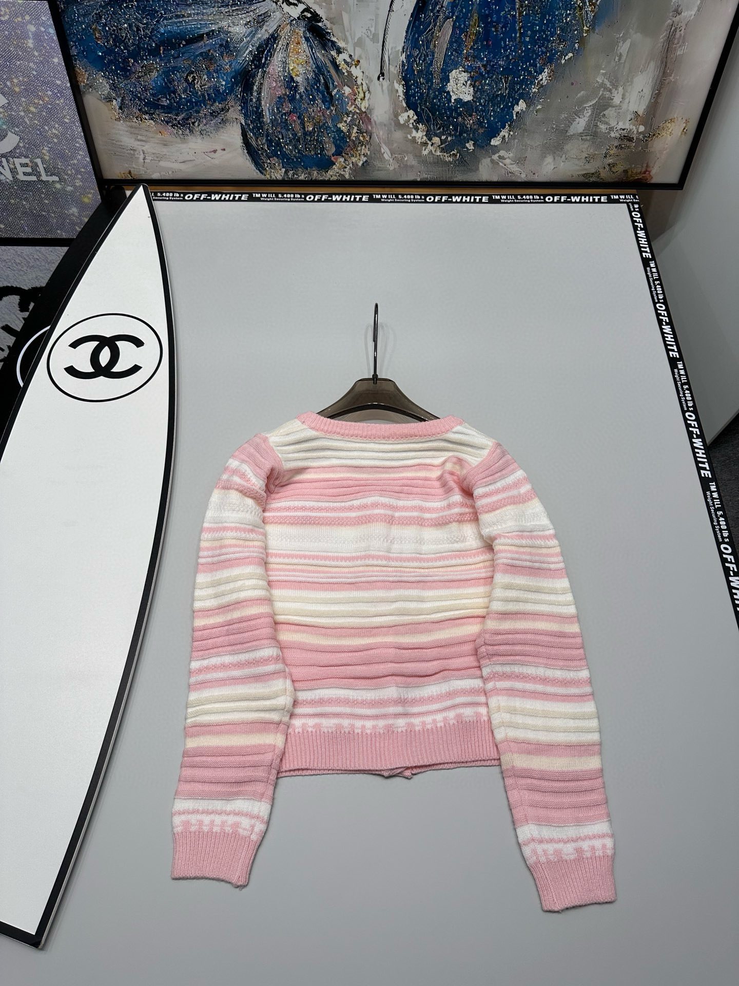 Chanel Xiaoxiang double C letter embroidery custom button striped V-neck long-sleeved buttoned knitted sweater cardigan jacket