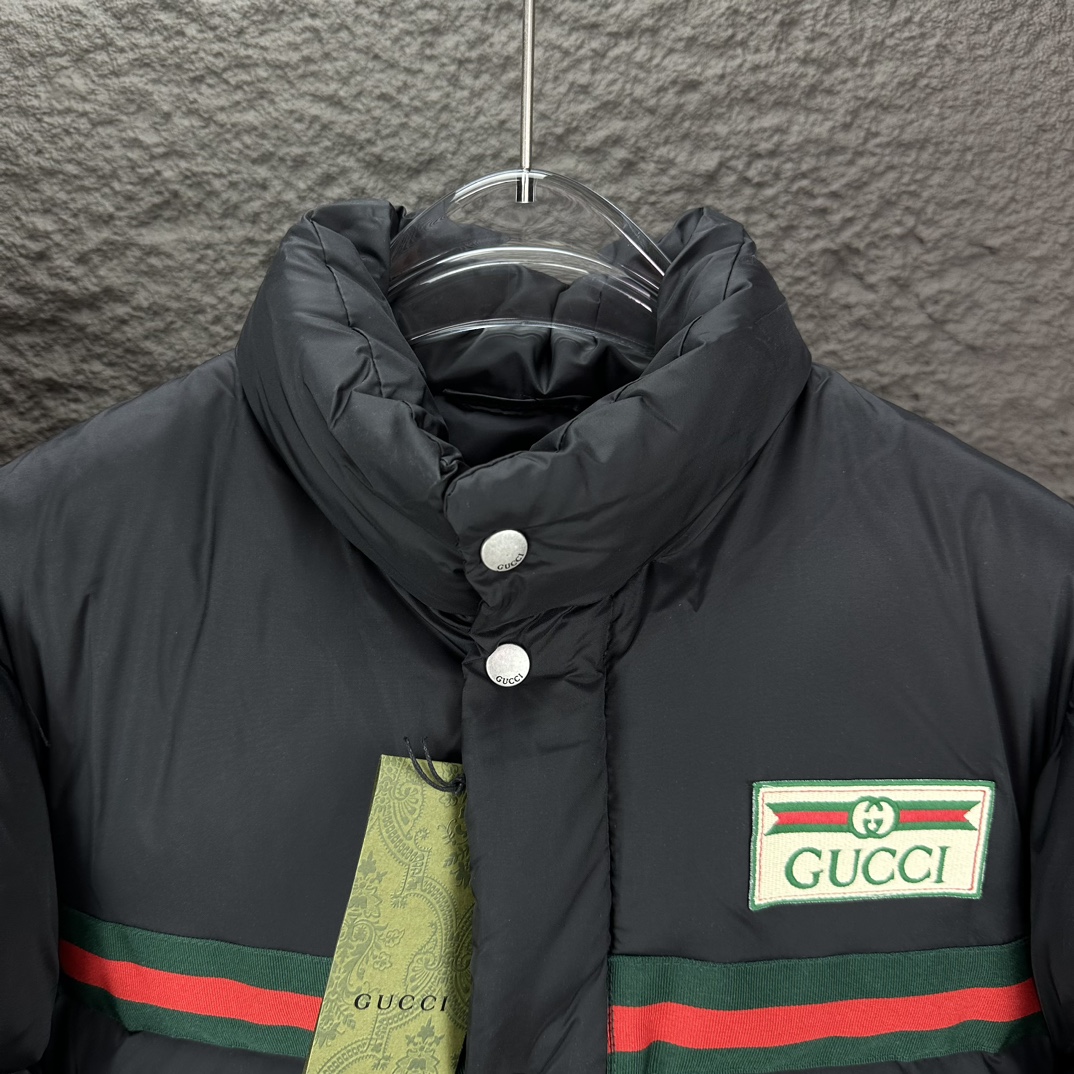 Gucci 2024 new red and green stripe couple stand collar down jacket