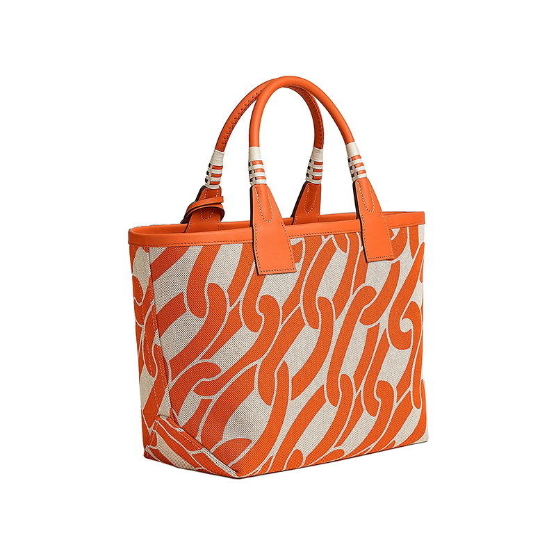 Hermes 24 new women's orange and white alternate canvas with leather stirrup handbag H084533CKAB