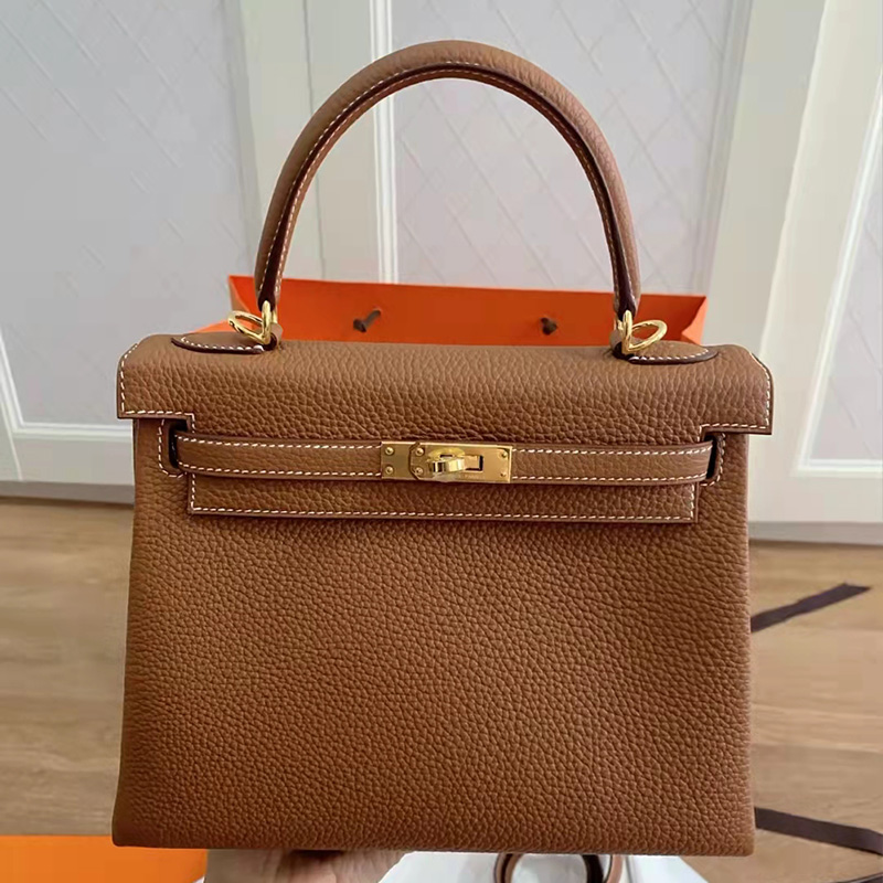HERMES/ Hermes Kelly 25 Gold button Gold brown Y cut handbag for women